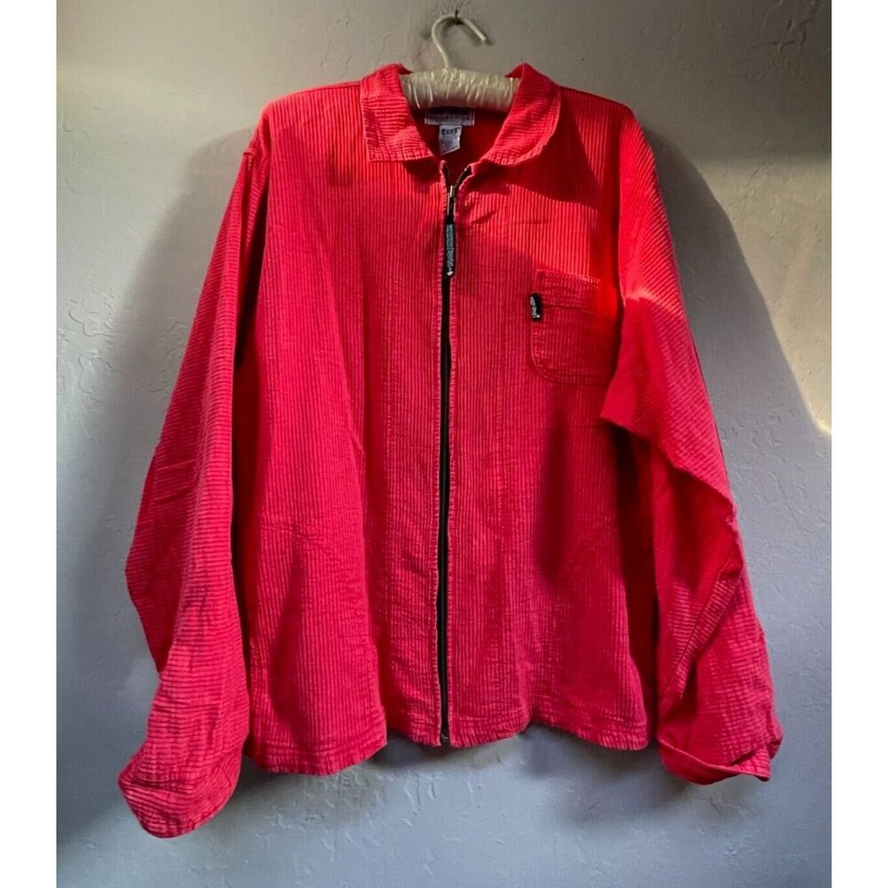 Cord Cotton Ezze Wear Outdoors Women's Red Zip Front Jacket Medium Pocket